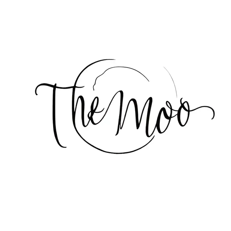 "The Moo " a moon with cursive writing tattoo design idea
