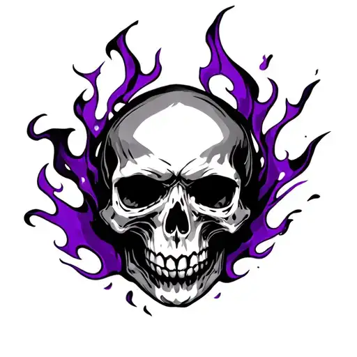 skull and purple flames engulfing tattoo design idea