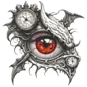 insomnia, bleeding eye, clock, demon holding tattoo design idea