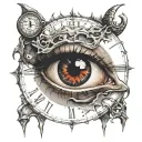 insomnia, bleeding eye, clock, demon holding tattoo design idea