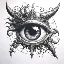 insomnia, bleeding eye, clock, demon holding tattoo design idea