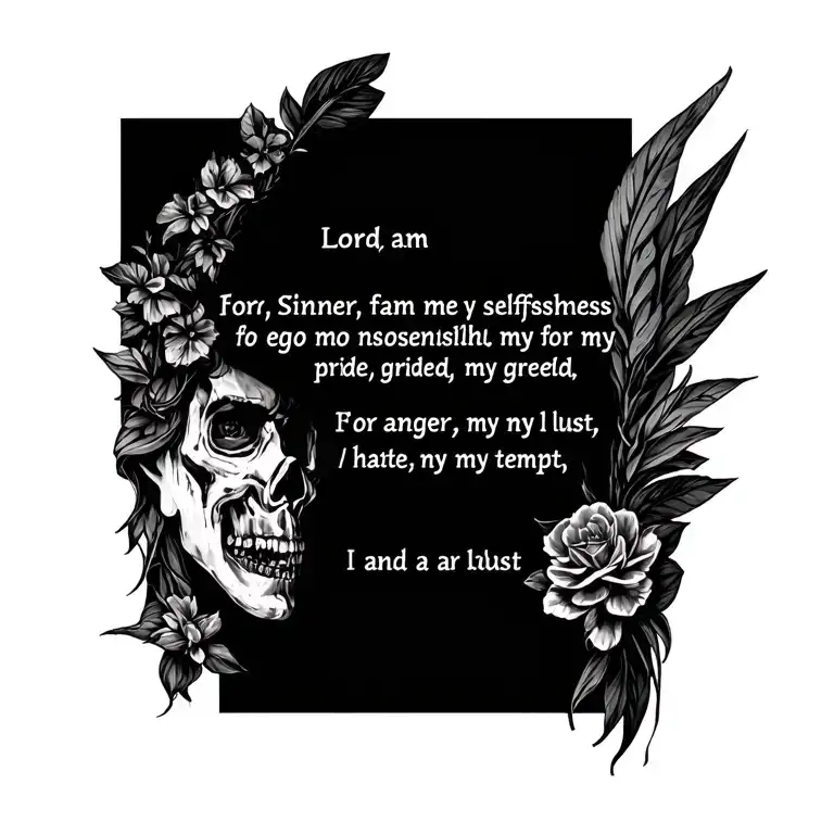 Lord, I am a Sinner, forgive me for my selfishness, for my ego, my pride, my greed, my anger, my hate, my lust, my tempt tattoo design idea