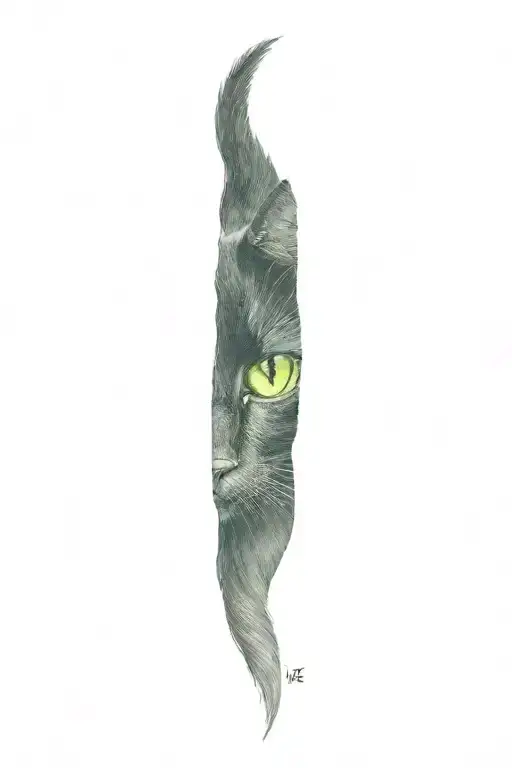a black cat walking bright green eyes tattoo design idea