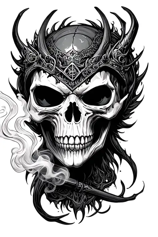 maya demons skull and alien smoking tattoo design idea