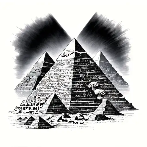 Pyramids of Giza and God are love in the middle of Arabic in the middle of the forearm tattoo design idea