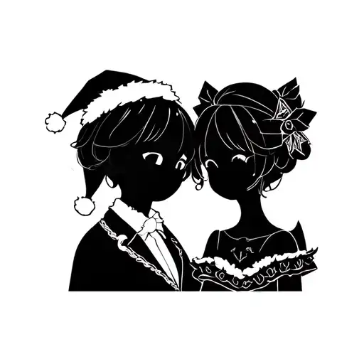 Japanese anime husband and wife dressed as Mr and Mrs Santa clause tattoo design idea
