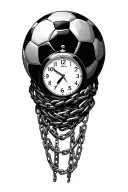 clock and soccer ball with chain wrapped tattoo design idea