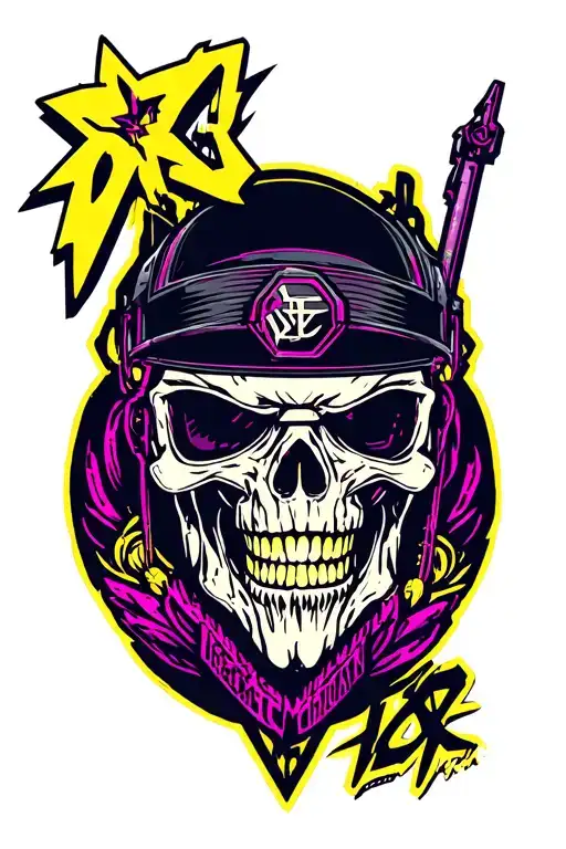 An ornament from the game cyberpunk 2077 in Chicano style tattoo design idea