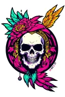 An ornament from the game cyberpunk 2077 in Chicano style tattoo design idea