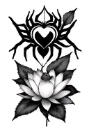 spider web with heart in the center and lotus flower tattoo design idea