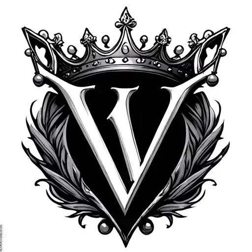 crowned letter V incorporated tattoo design idea