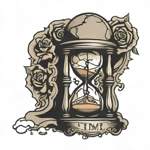 cracked hourglass with the words "time is running out" tattoo design idea