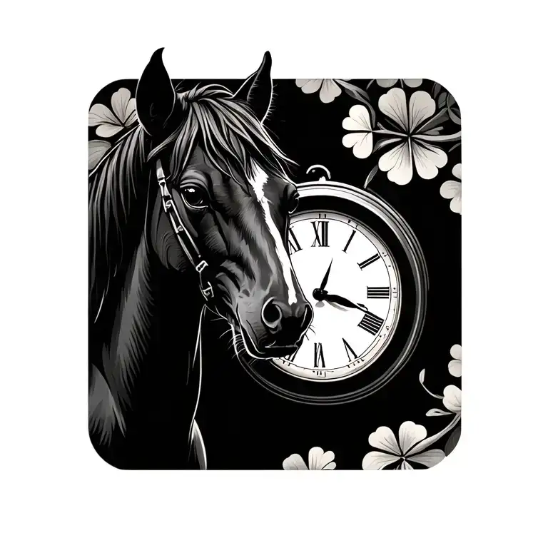 horse, dog, cat, clover, clock tattoo design idea