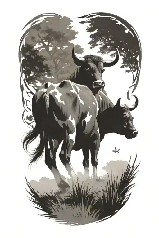 stampeding cattle tattoo design idea