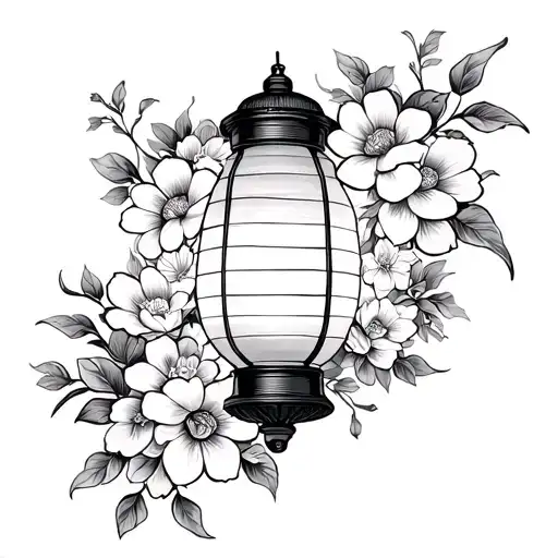 vietnamese lantern wrapped in flowers tattoo design idea