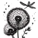 dandelion blowing with dragonfly between the seeds  tattoo design idea