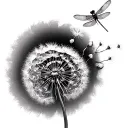 dandelion blowing with dragonfly between the seeds  tattoo design idea