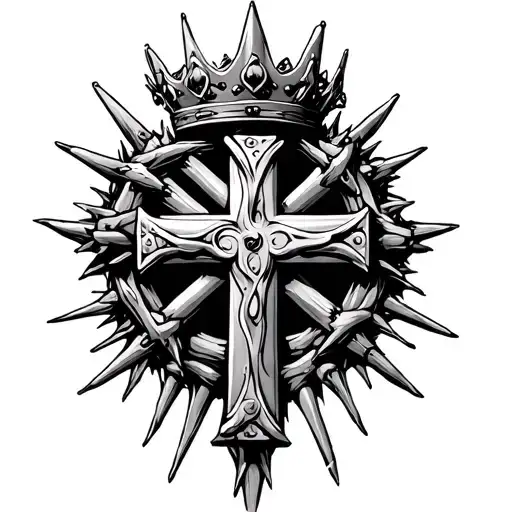 Cross made of Nails with crown of thornes around the top of the cross tattoo design idea