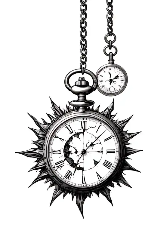 broken pocket watch torn apart sun earth tattoo design idea