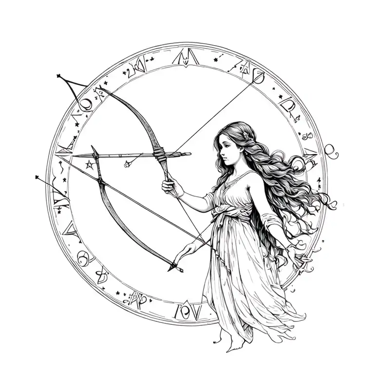 Girl Sagittarius And in her hands she has a bow from the constellation Capricorn tattoo design idea