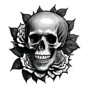 "Depth Dodger" skull and rose tattoo design idea