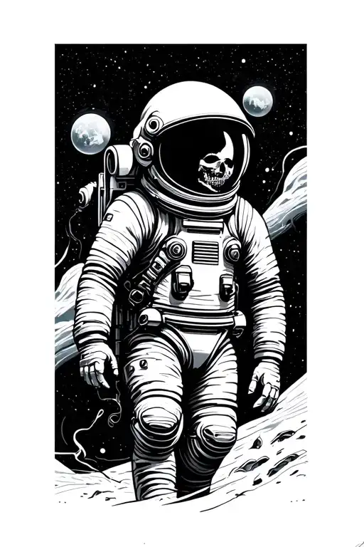 Abstract dark dead astronaut floating in space tattoo design idea