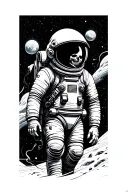 Abstract dark dead astronaut floating in space tattoo design idea