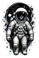 Abstract dark dead astronaut floating in space tattoo design idea