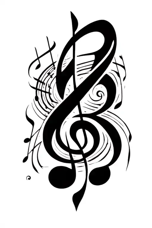 Unalome Symbol made of musical notes tattoo design idea