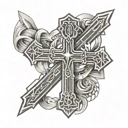 a cross of Christ surrounded tattoo design idea