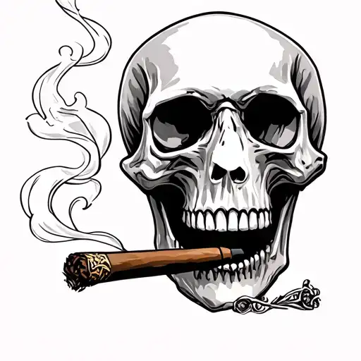 skull smoking cigar tattoo design idea