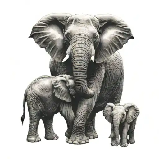 mama elephant and two babies tattoo design idea