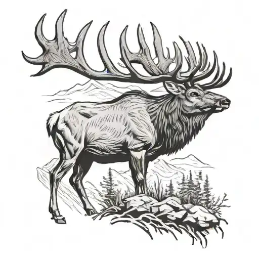 bull elk, mule deer buck tattoo design idea