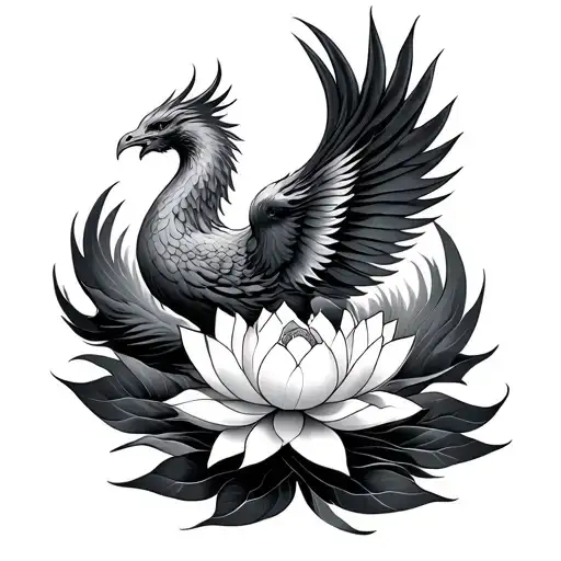 Phoenix Rising From Lotus tattoo design idea
