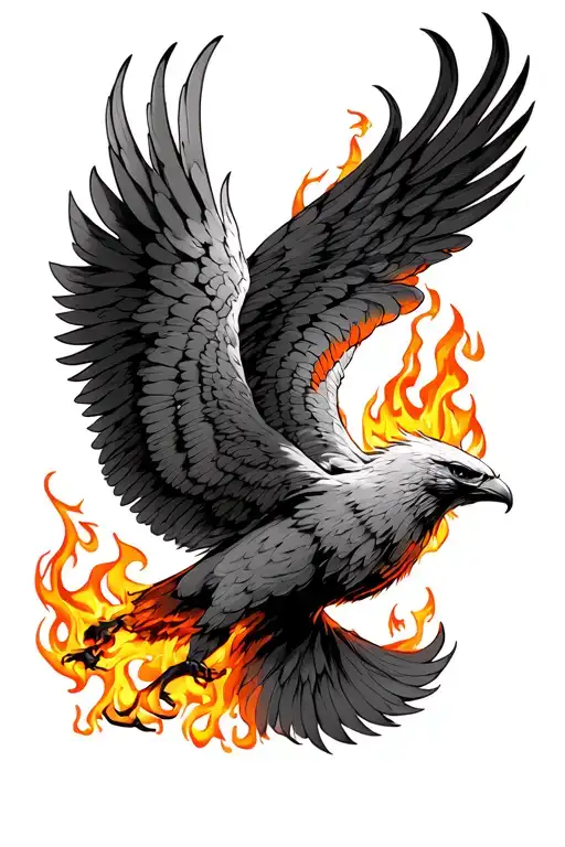 phoenix flying with 555 in flames right arm shoulder  tattoo design idea