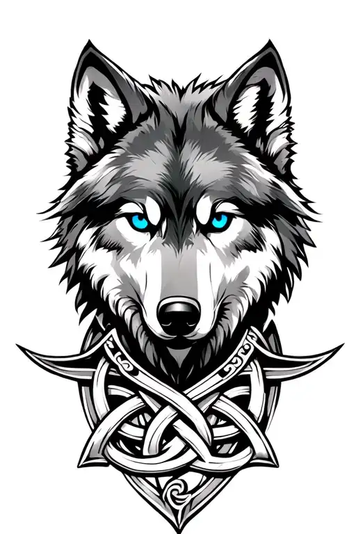 wolf with blue eyes on armor tattoo design featuring Celtic trinity knot  tattoo design idea