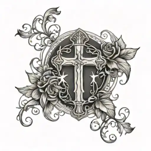 Vc cross with vines with the birthday april 15 1890 tattoo design idea
