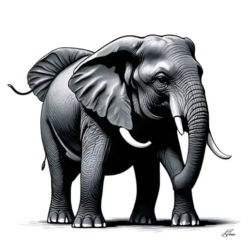elephant with rolls royce logo tattoo design idea