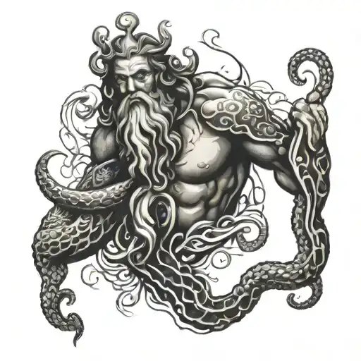poseidon with octopus wrapped tattoo design idea