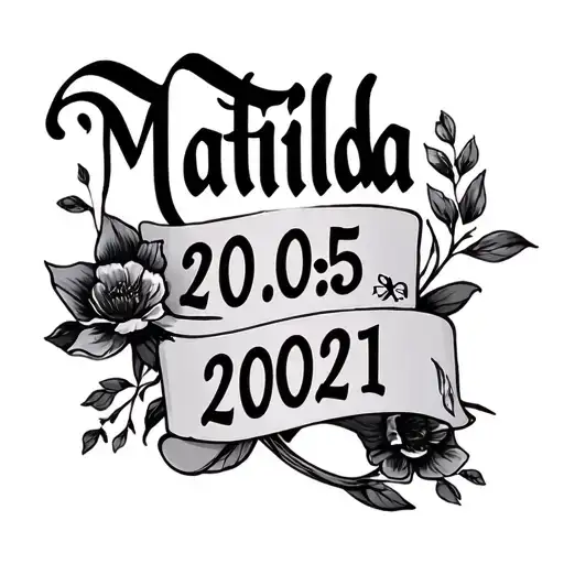 "Matilda 20.05.2021" daughter Tattoo script tattoo design idea