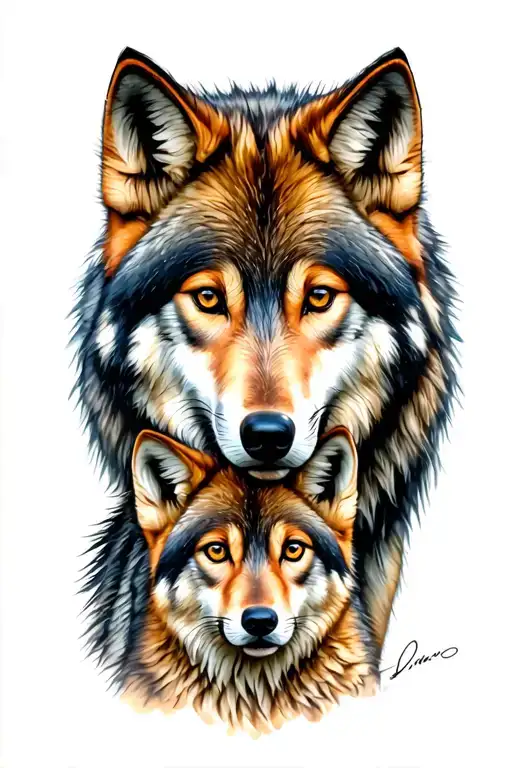 wolf with two cubs face only tattoo design idea