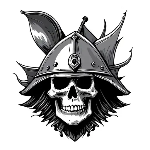 "Burn the boats" small spanish conquistador skeleton head tattoo design idea