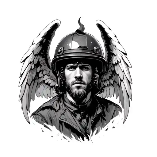 Angel Man, camera, French fire helmet tattoo design idea