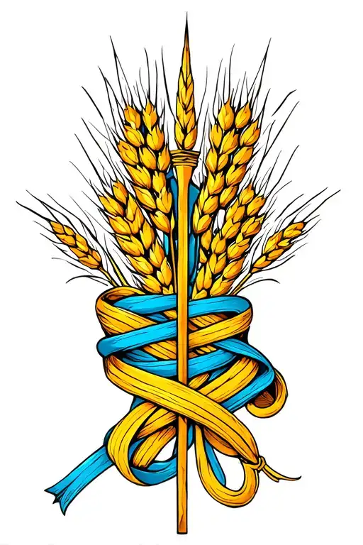Ukrainian embroidery pattern on wrist that wraps around forearm I to wheat sheaths and the Ukrainian trident  tattoo design idea