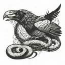 raven eating snake tattoo design idea