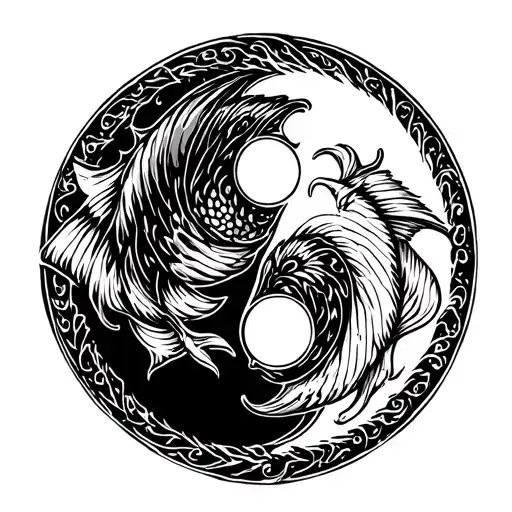 ying yang fish round logo incorporated tattoo design idea