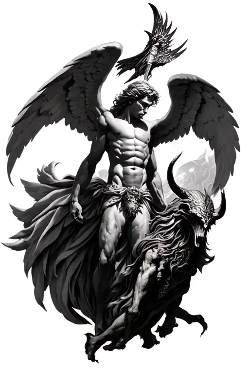 archangel michael slaying the devil tattoo design idea