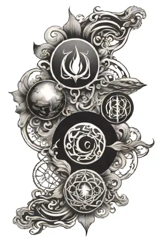 four alchemy symbols of earth, water, fire, and air tattoo design idea