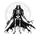 skeleton ghost assassin that's connected to the universe and has soul seeing eyes tattoo design idea