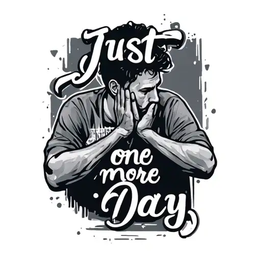 "Just one more day" man struggling with life's challenges tattoo design idea